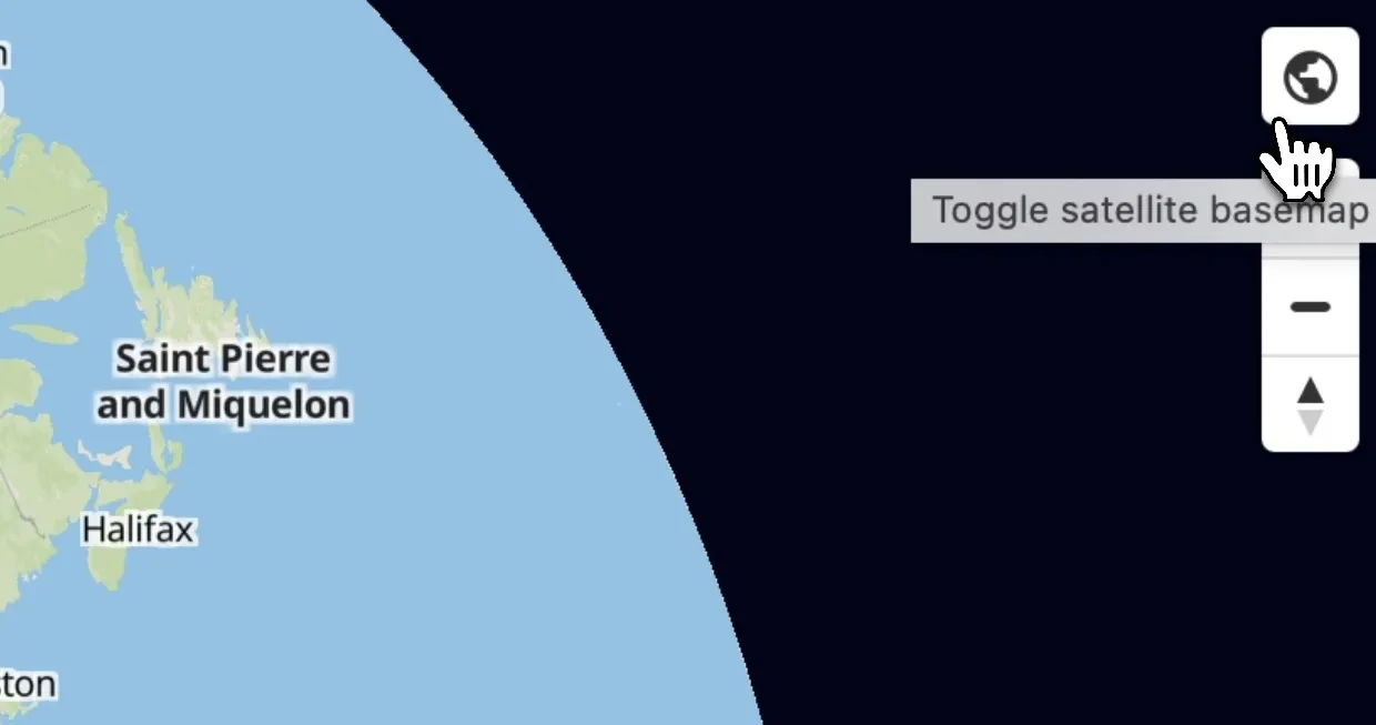 Toggle satellite globe icon in the top right of the map view