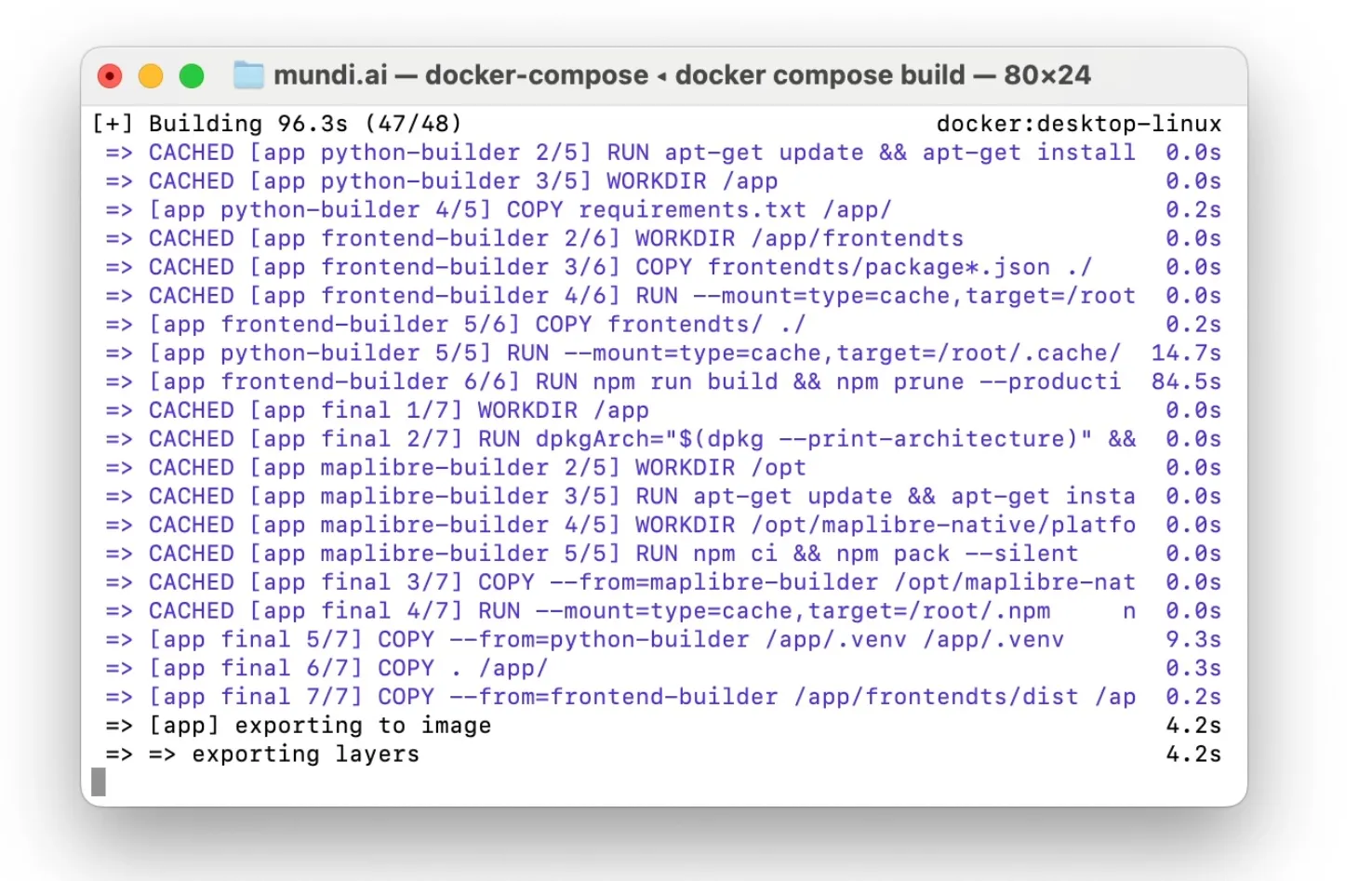 Screenshot of the terminal showing the Docker build process in action.