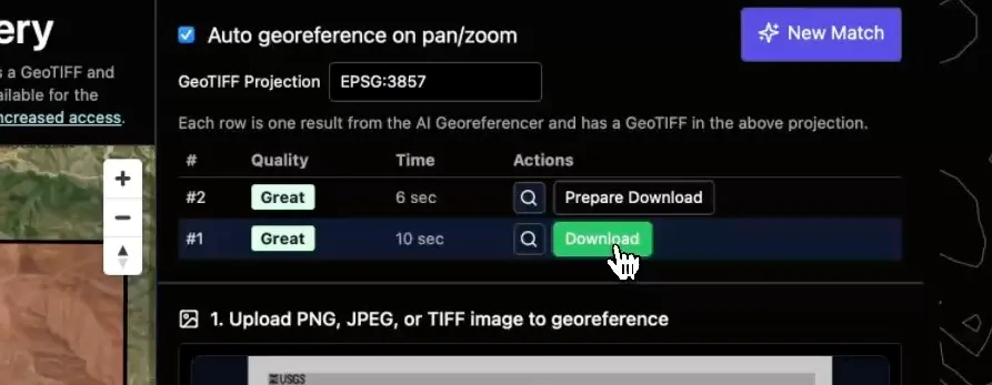 The download button in the results table, ready to be clicked.
