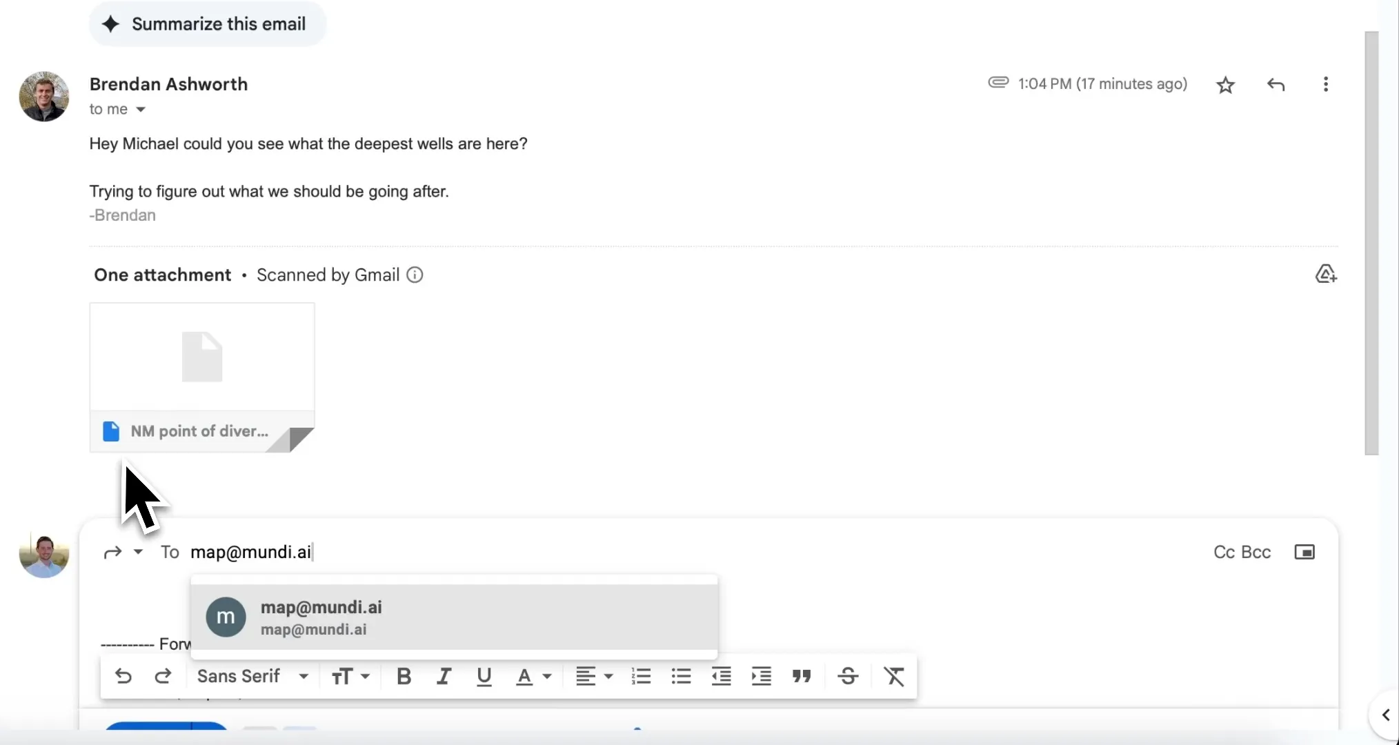 forwarding an email with a GPKG attachment to an AI GIS agent