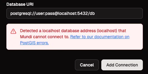 Mundi detected a localhost database address