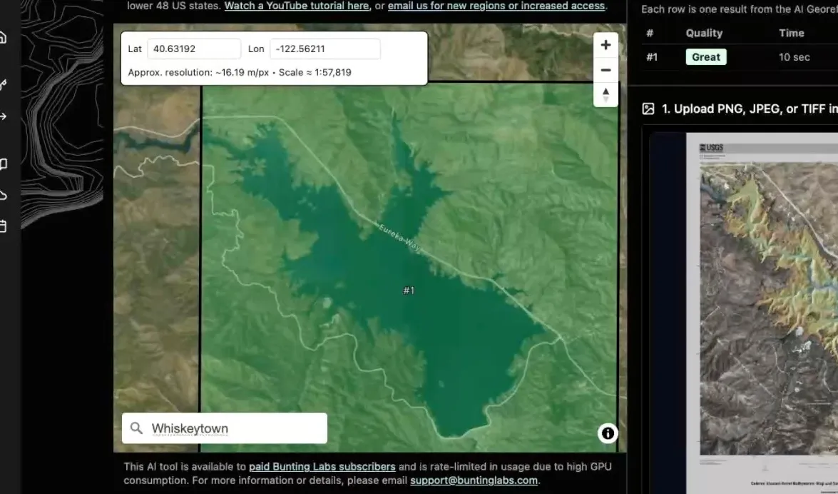 The georeferenced image is shown as a semi-transparent overlay on the map.